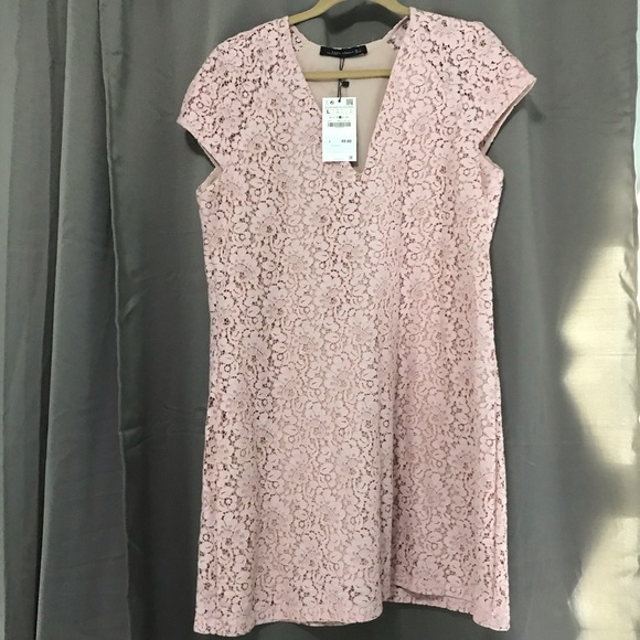 Zara Pale Pink Lace Mini Dress - Picture 2 of 3